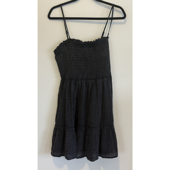 ANTHROPOLOGIE MARISOL GAUZE SQUARE NECK SMOCKED STRAPLESS MINI DRESS BLACK MED - Picture 1 of 8